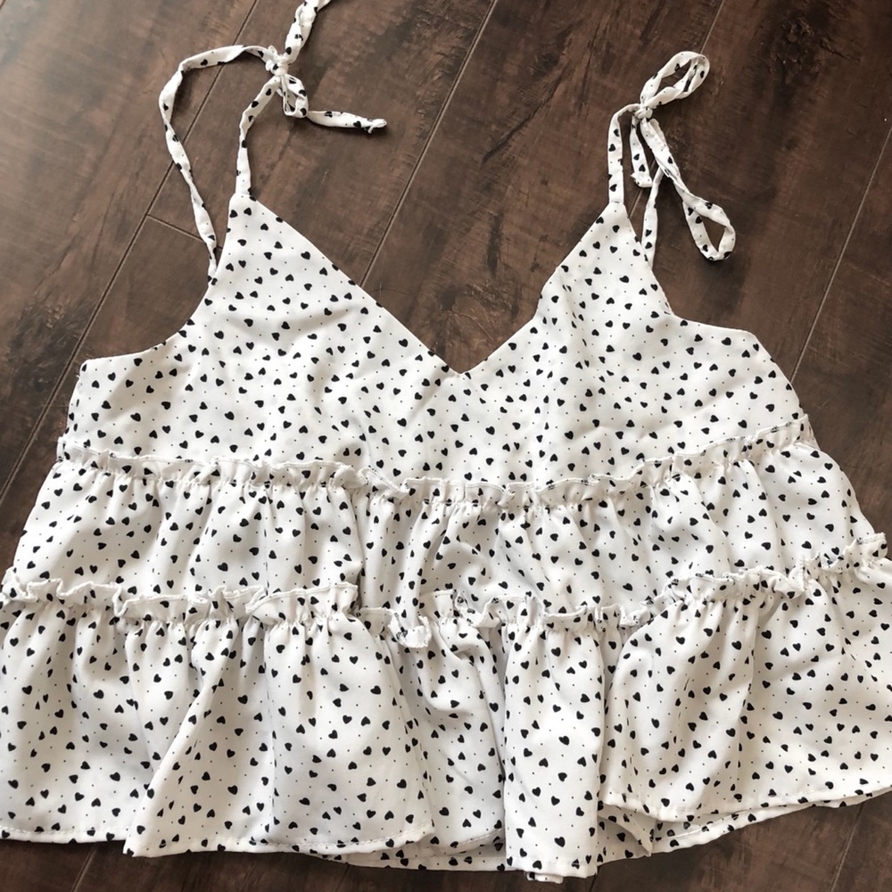 SHEIN Confetti Heart Print Frill Trim Cami Top